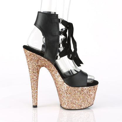 Pleaser Womens Sandals ADORE-700-14LG Blk Faux Leather/Rose Gold Multi Glitter