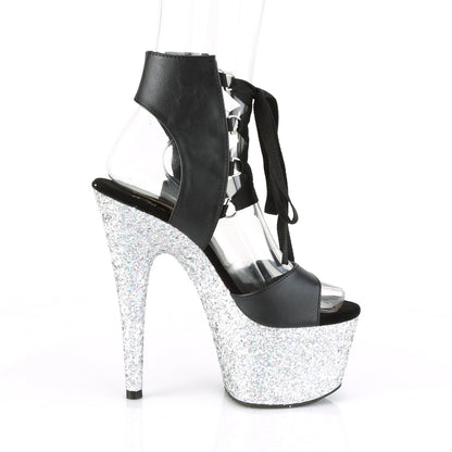 Pleaser Womens Sandals ADORE-700-14LG Blk Faux Leather/Slv Multi Glitter