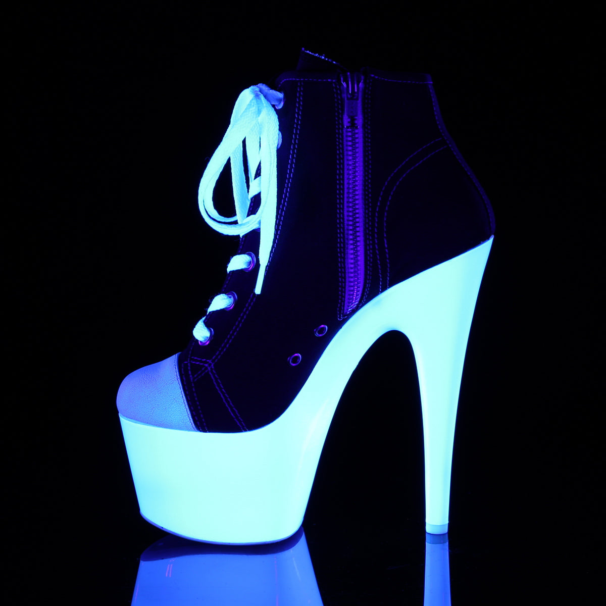 Pleaser Womens Ankle Boots ADORE-700SK-02 Blk Canvas/Neon White