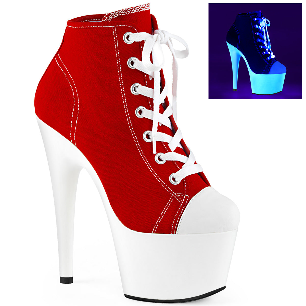 Pleaser Womens Ankle Boots ADORE-700SK-02 Red Canvas/Neon White