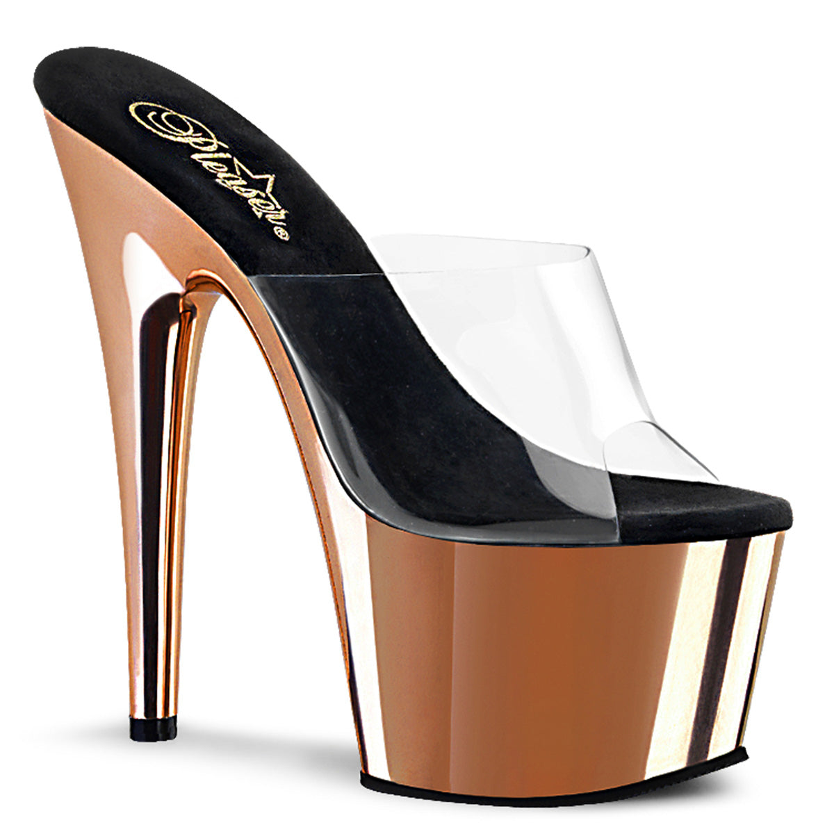 Pleaser Womens Sandals ADORE-701 Clr/Rose Gold Chrome