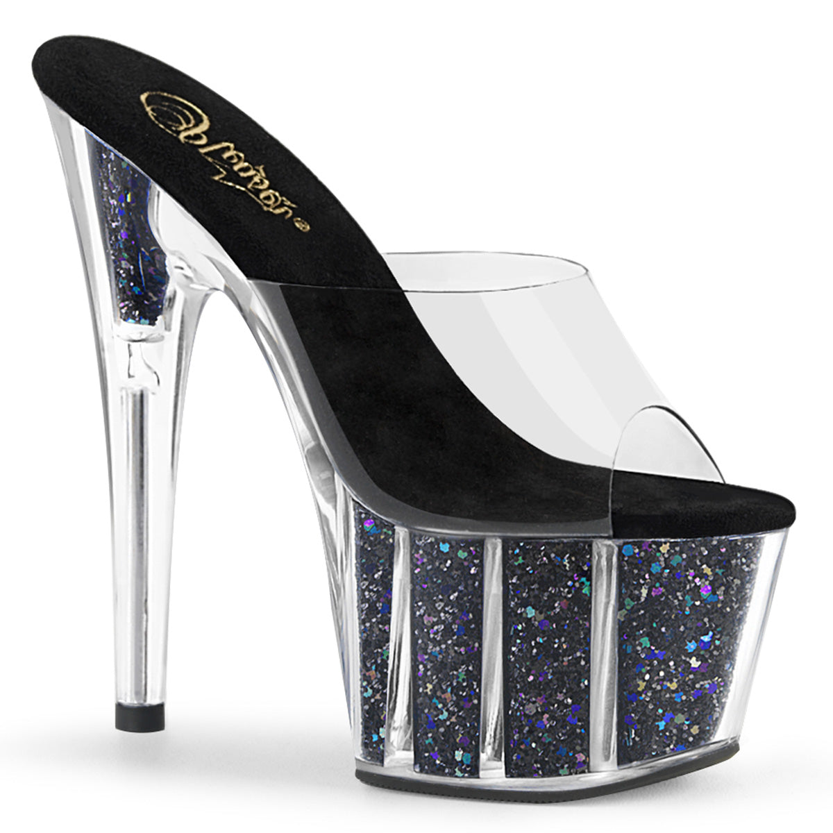 Pleaser Womens Sandals ADORE-701CG Clr/Blk Confetti Glitter