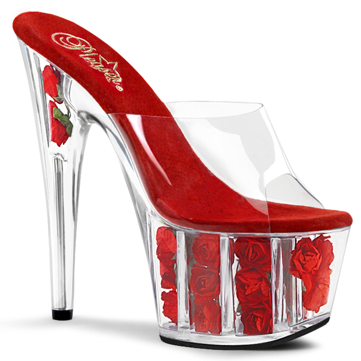 Pleaser Womens Sandals ADORE-701FL Clr/Red Flowers