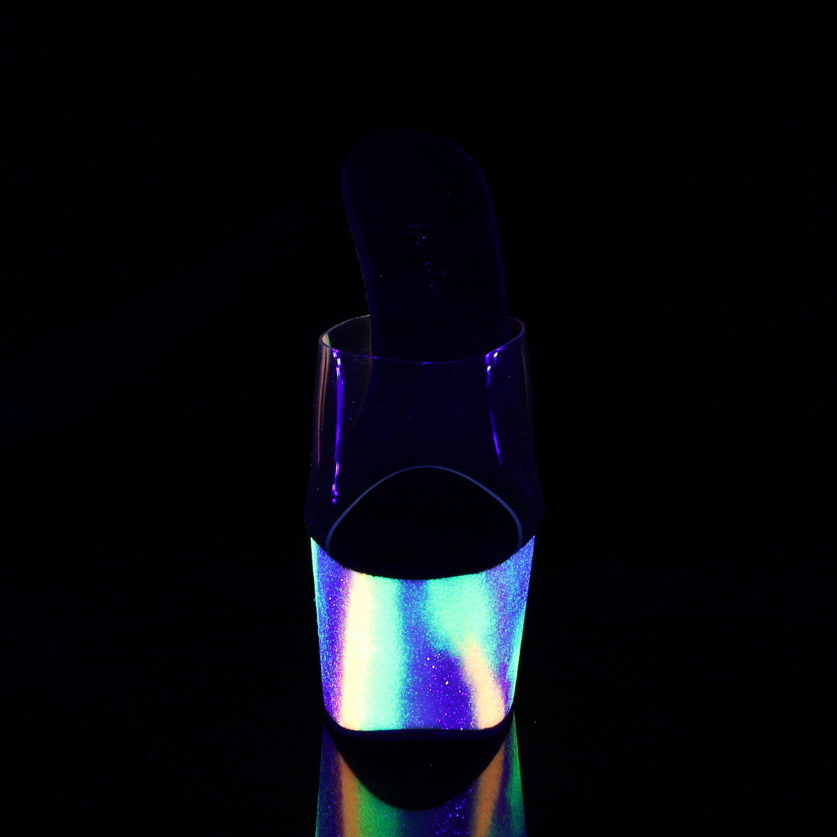 Pleaser Womens Sandals ADORE-701GXY Clr/Neon Galaxy Mini Glitter