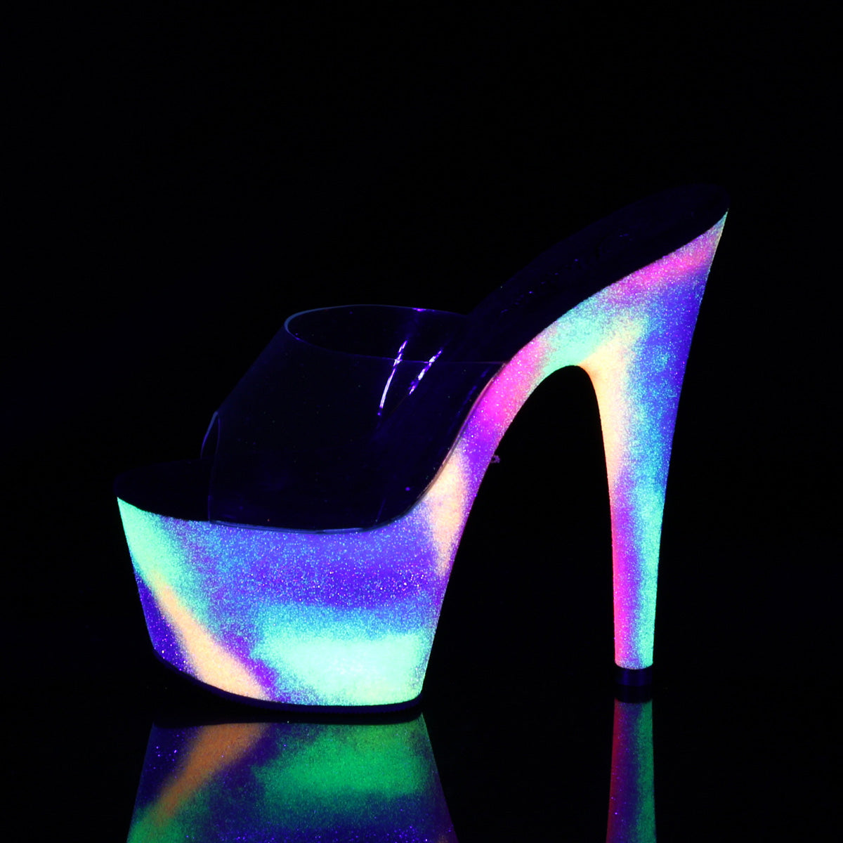 Pleaser Womens Sandals ADORE-701GXY Clr/Neon Galaxy Mini Glitter