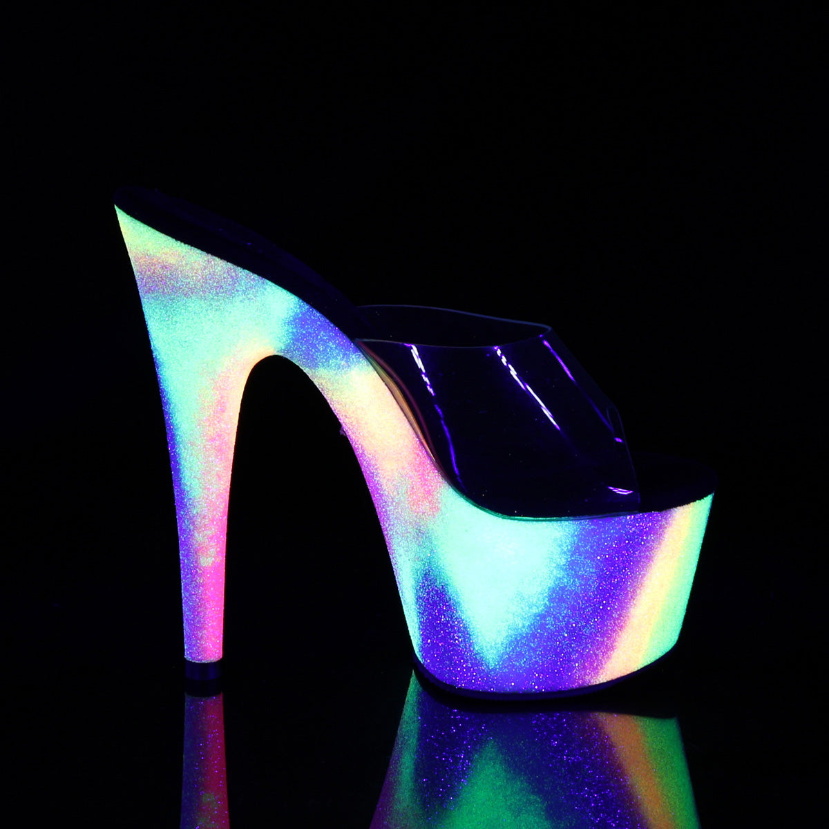 Pleaser Womens Sandals ADORE-701GXY Clr/Neon Galaxy Mini Glitter
