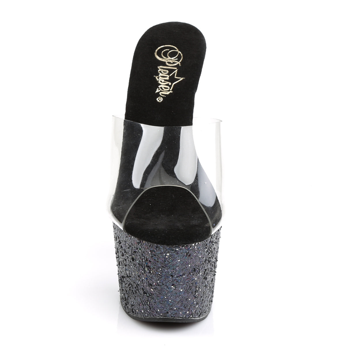 Pleaser Womens Sandals ADORE-701LG Clr/Blk Holo Glitter