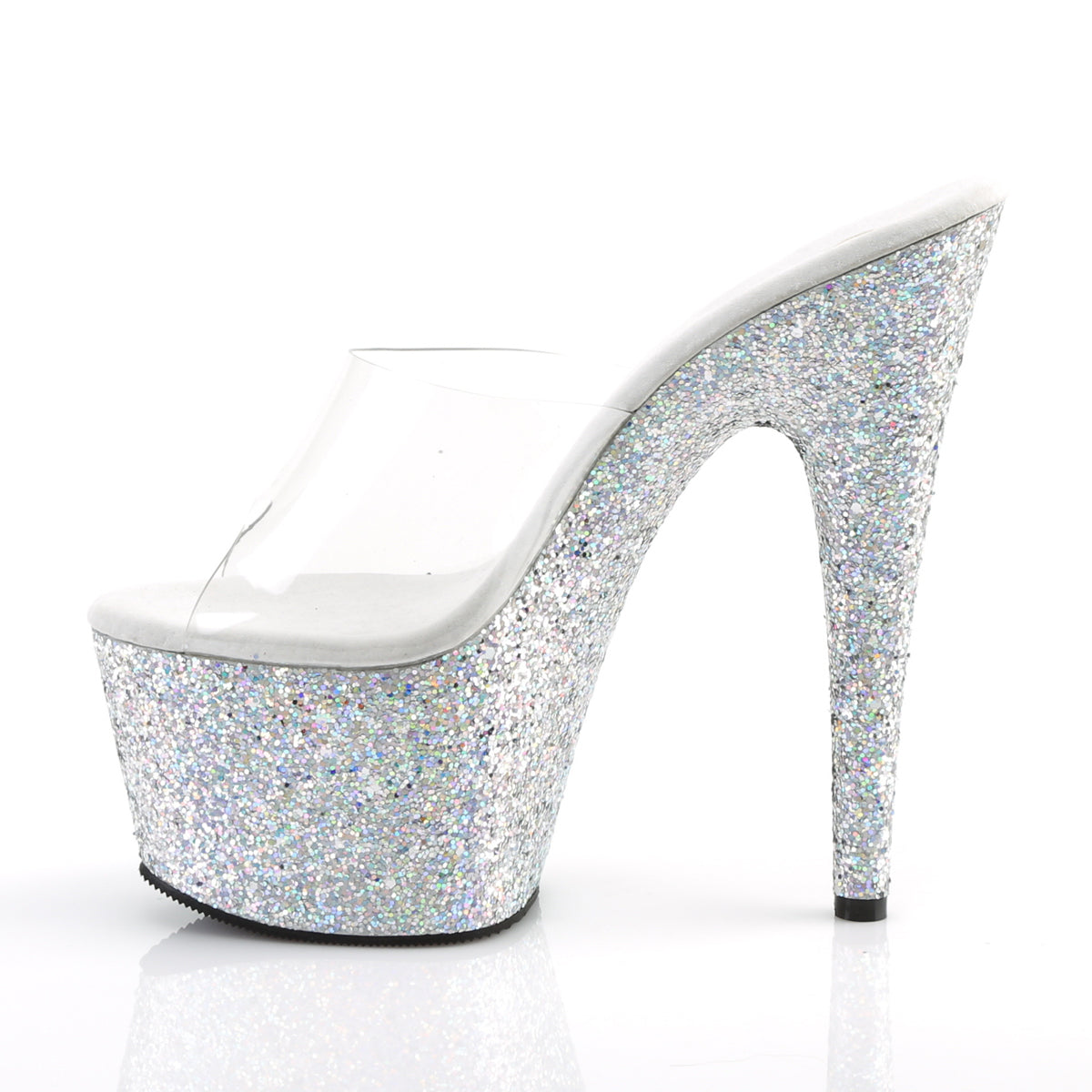Pleaser Womens Sandals ADORE-701LG Clr/Slv Multi Gltr