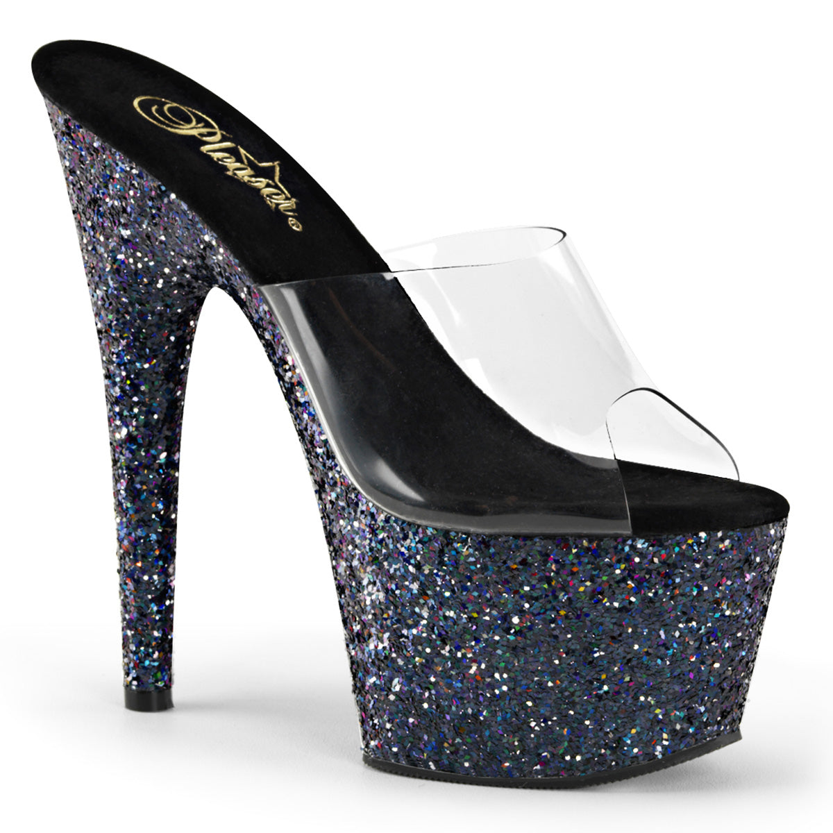 Pleaser Womens Sandals ADORE-701LG Clr/Blk Holo Glitter