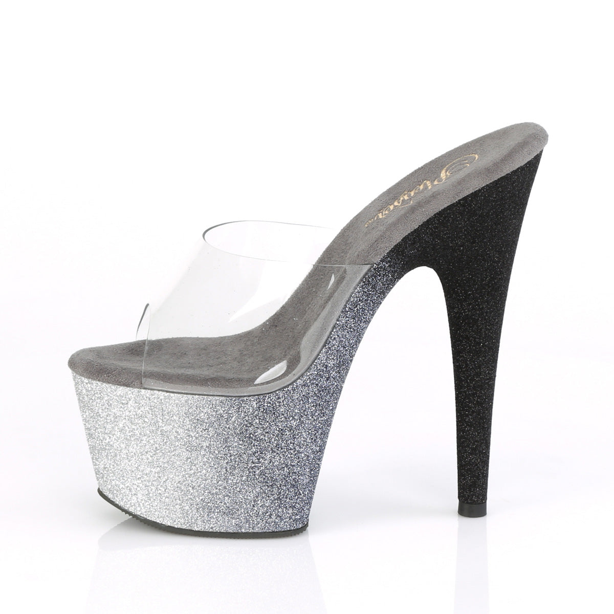 Pleaser Womens Sandals ADORE-701OMBRE Clr/Slv-Blk Ombre Mini Glitter