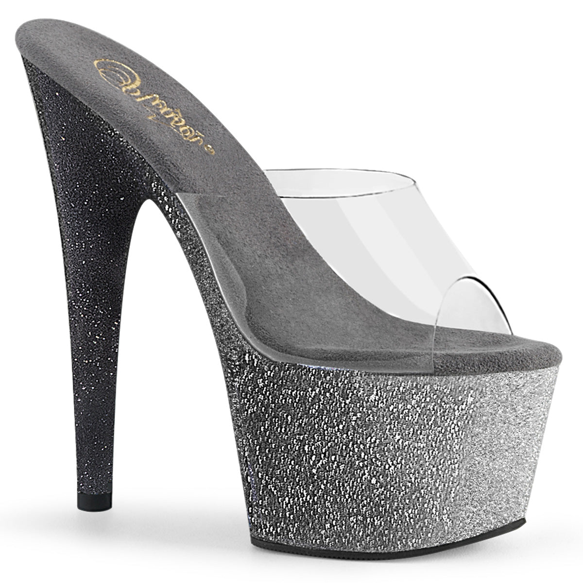 Pleaser Womens Sandals ADORE-701OMBRE Clr/Slv-Blk Ombre Mini Glitter