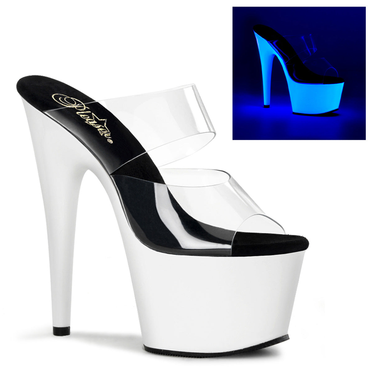 Pleaser Womens Sandals ADORE-702UV Clr/Neon Wht