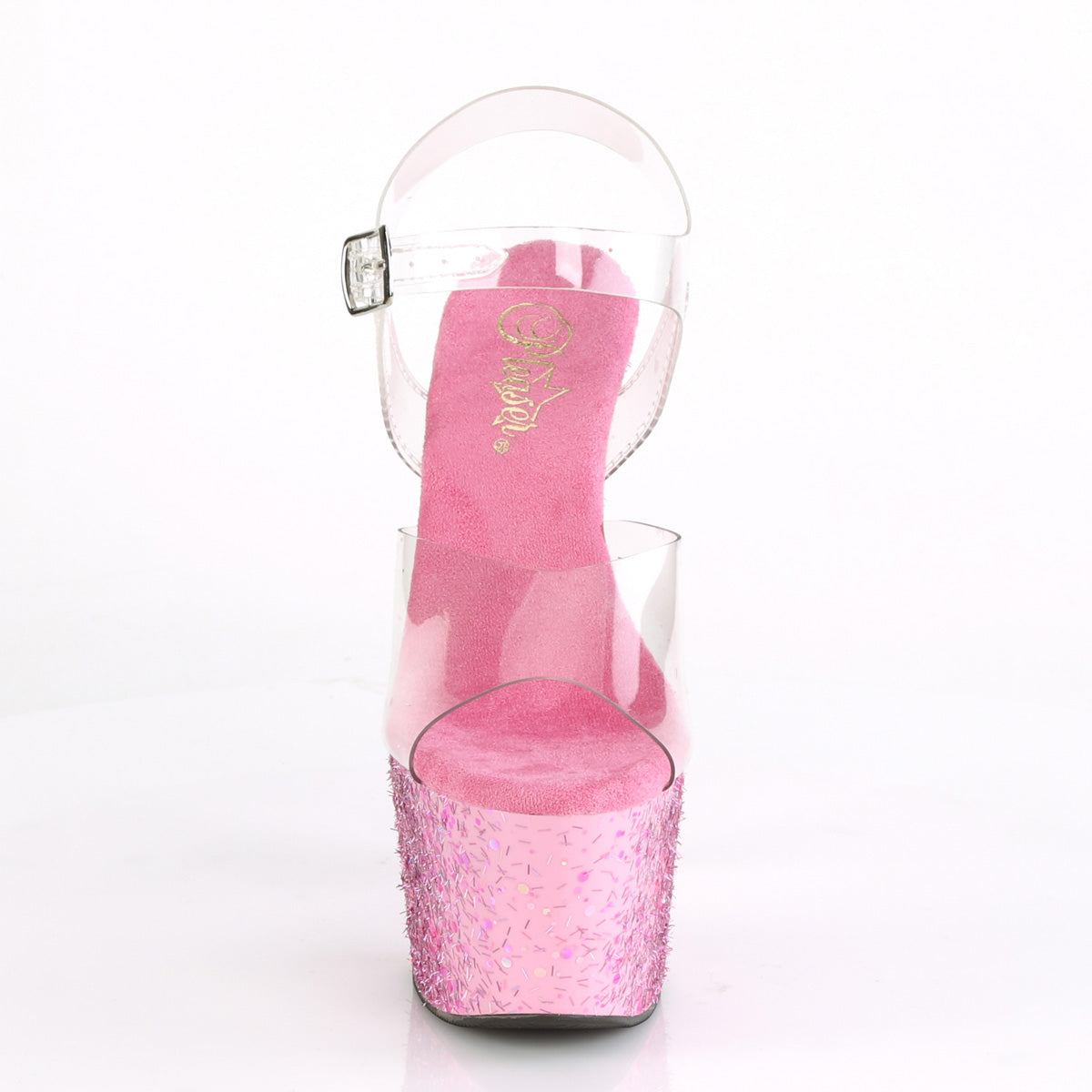 Pleaser Womens Sandals ADORE-708CF Clr/Pink Confetti