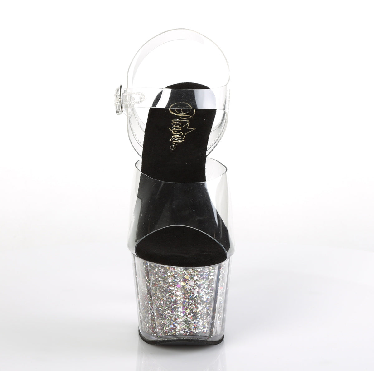 Pleaser Womens Sandals ADORE-708CG Clr/Slv Confetti Glitter