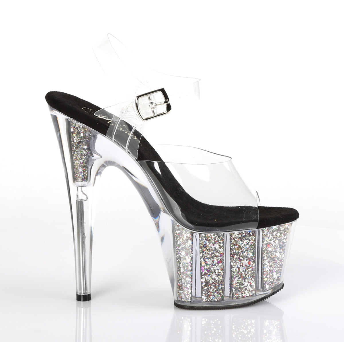 Pleaser Womens Sandals ADORE-708CG Clr/Slv Confetti Glitter