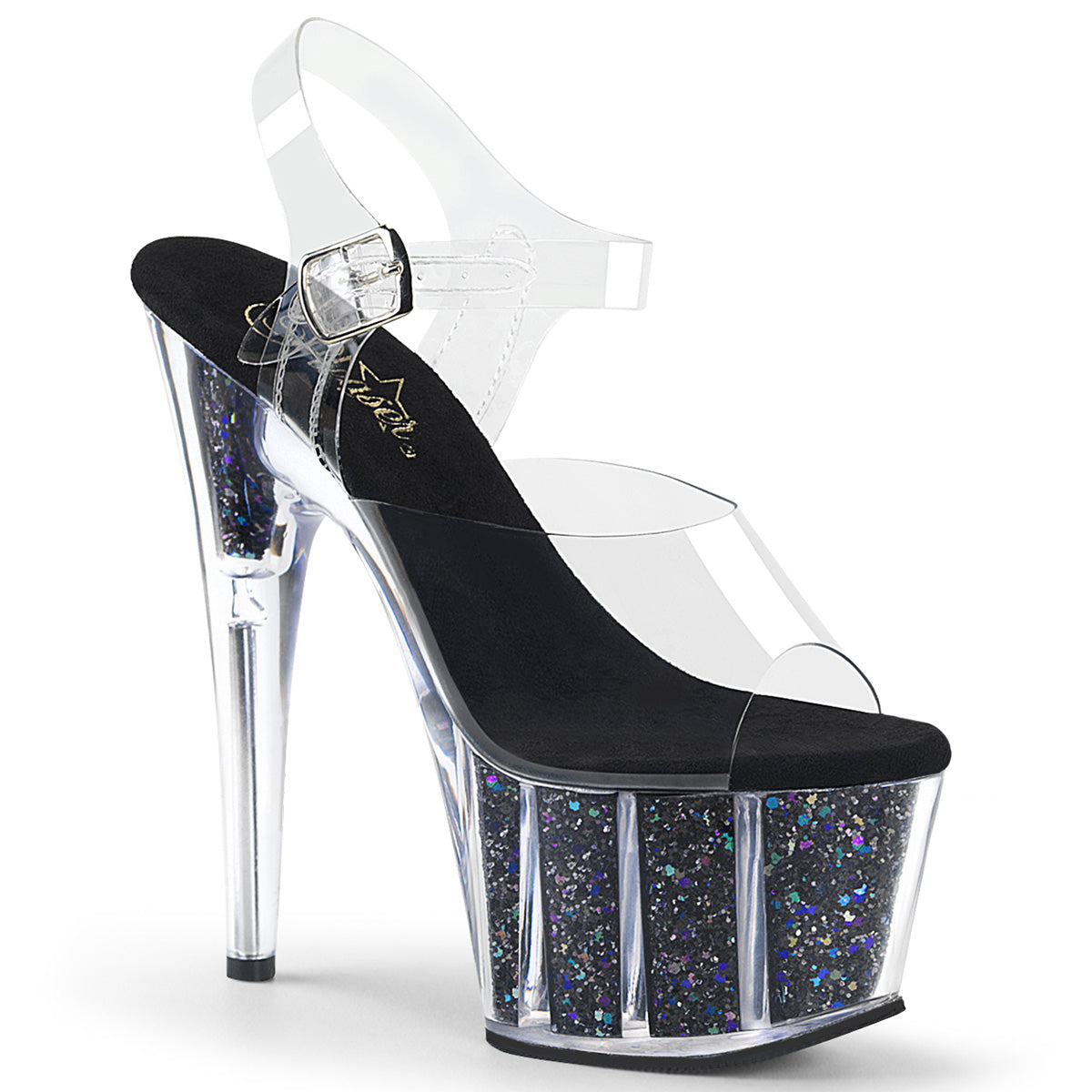 Pleaser Womens Sandals ADORE-708CG Clr/Blk Confetti Glitter