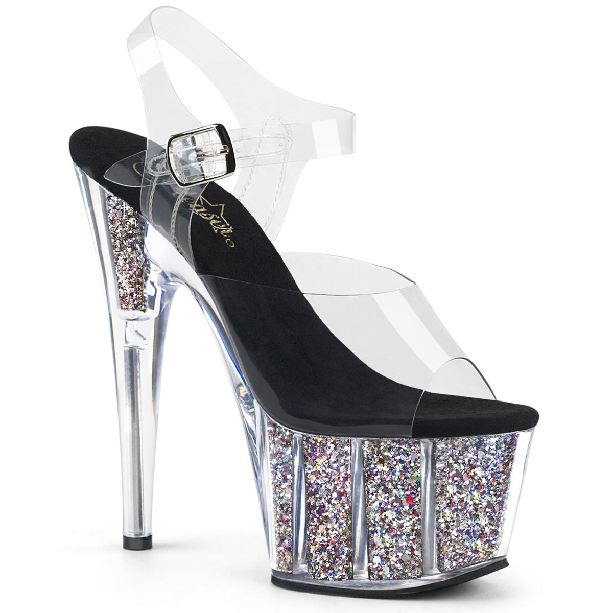 Pleaser Womens Sandals ADORE-708CG Clr/Slv Confetti Glitter