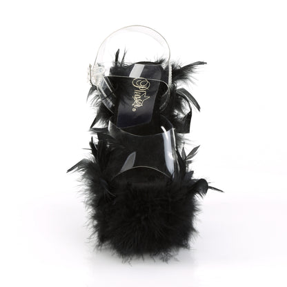 Pleaser Womens Sandals ADORE-708F Clr/Blk Marabou Feather