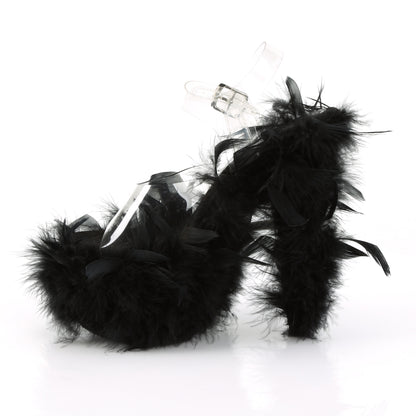 Pleaser Womens Sandals ADORE-708F Clr/Blk Marabou Feather
