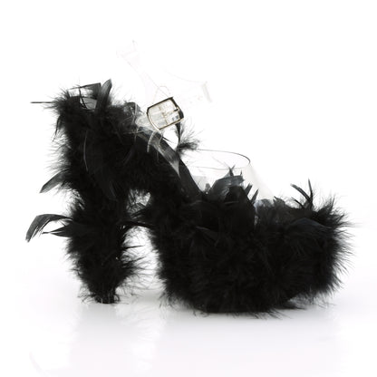 Pleaser Womens Sandals ADORE-708F Clr/Blk Marabou Feather