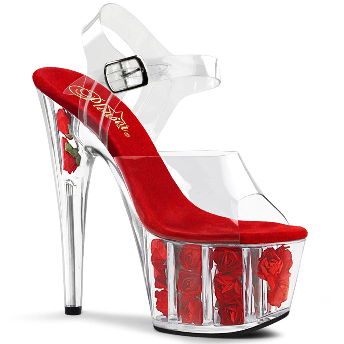 Pleaser Womens Sandals ADORE-708FL Clr/Red Flowers