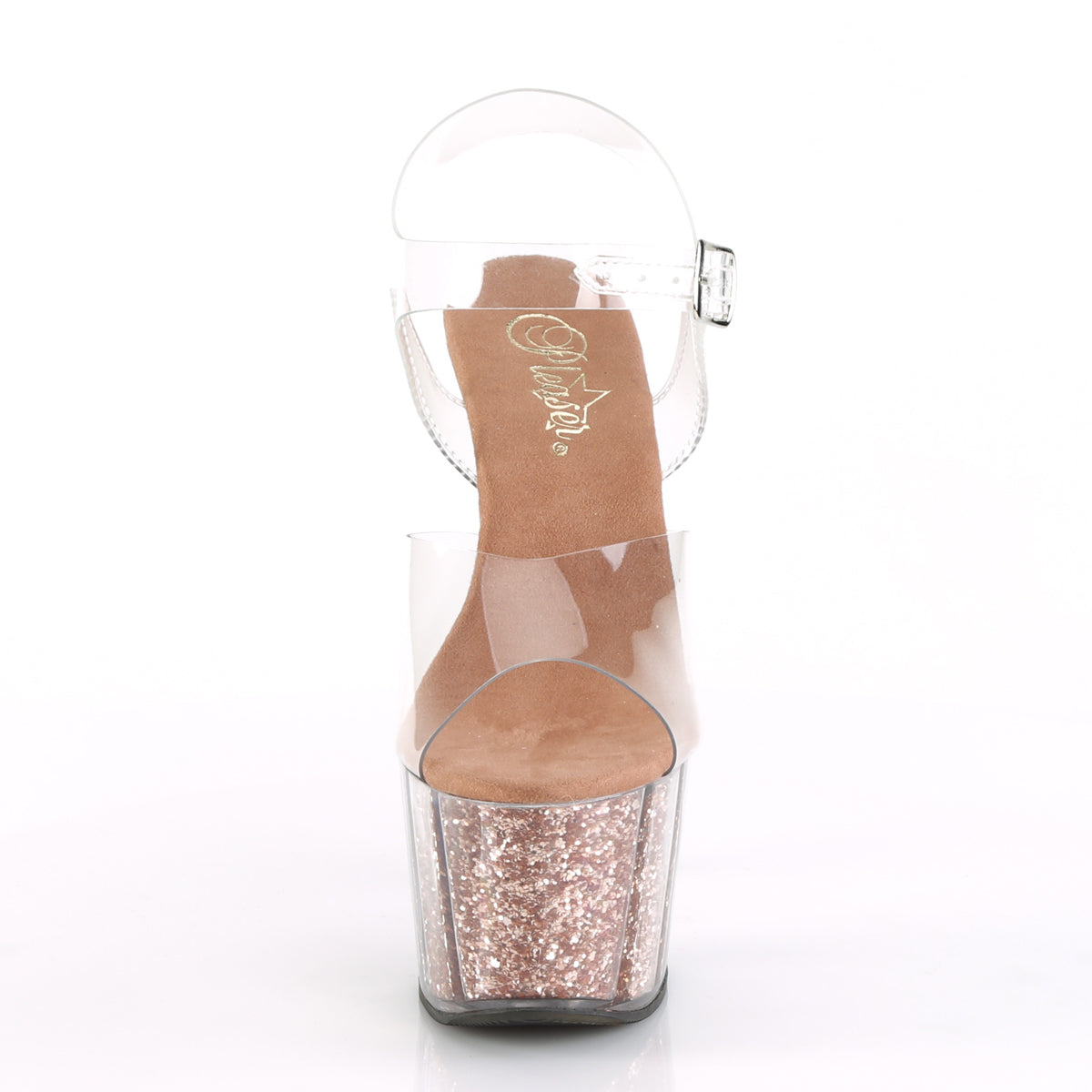 Pleaser Womens Sandals ADORE-708G Clr/Rose Gold Glitter Inserts
