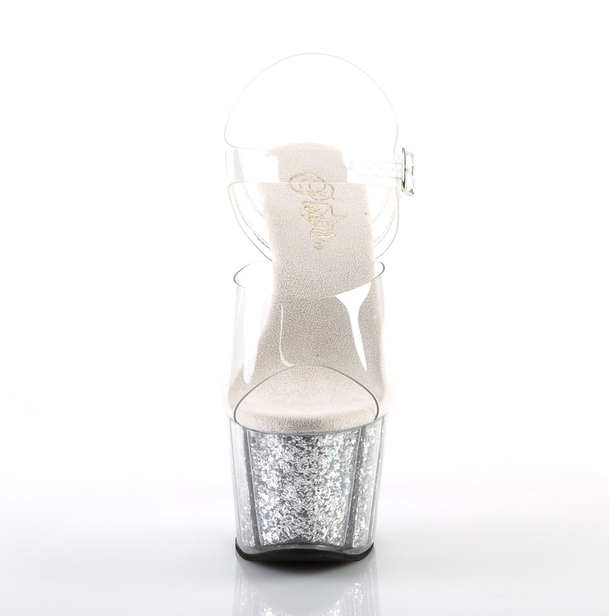 Pleaser Womens Sandals ADORE-708G Clr/Silver Glitter Inserts