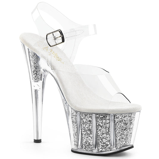 Pleaser Womens Sandals ADORE-708G Clr/Silver Glitter Inserts