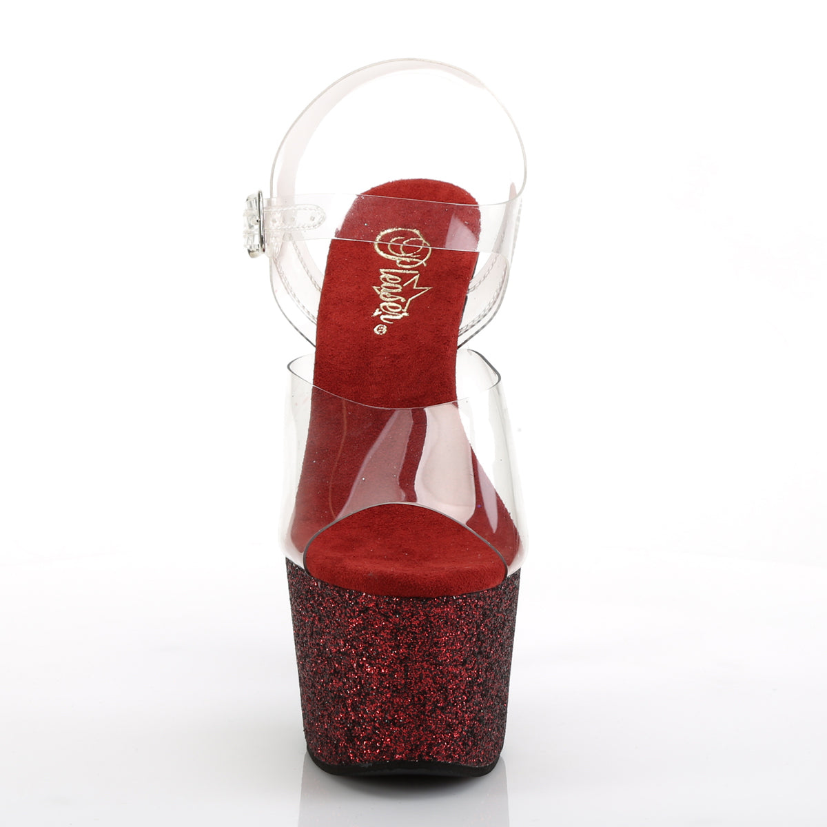 Pleaser Womens Sandals ADORE-708HMG Clr/Burgundy Multi Glitter