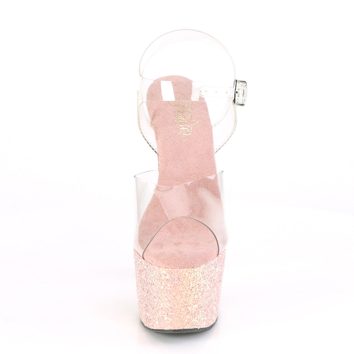 Pleaser Womens Sandals ADORE-708LG Clr/Dusty Blush Glitter