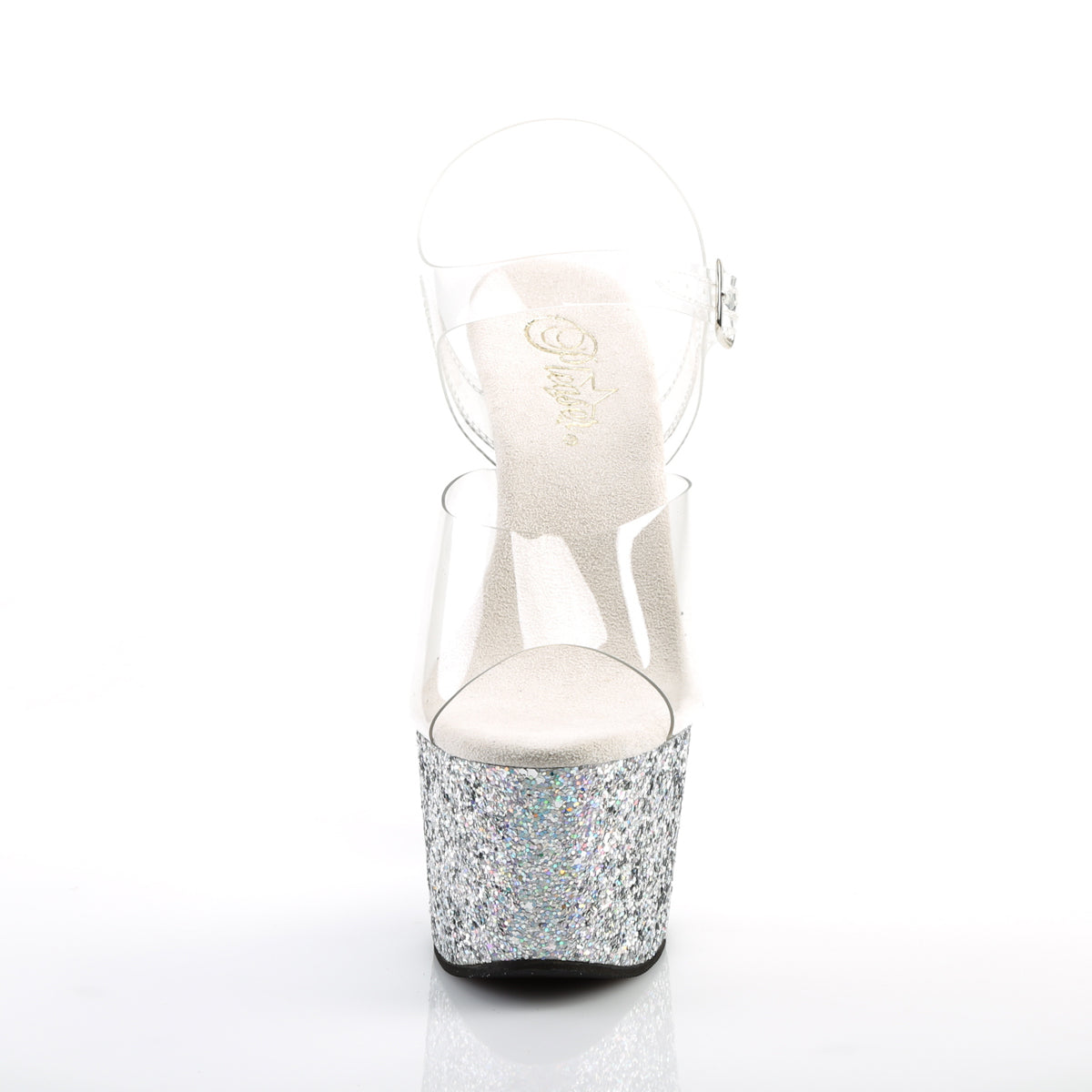 Pleaser Womens Sandals ADORE-708LG Clr/Slv Multi Glitter