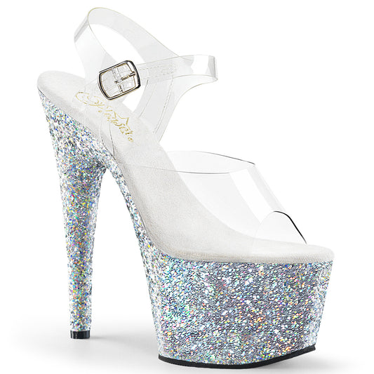 Pleaser Womens Sandals ADORE-708LG Clr/Slv Multi Glitter