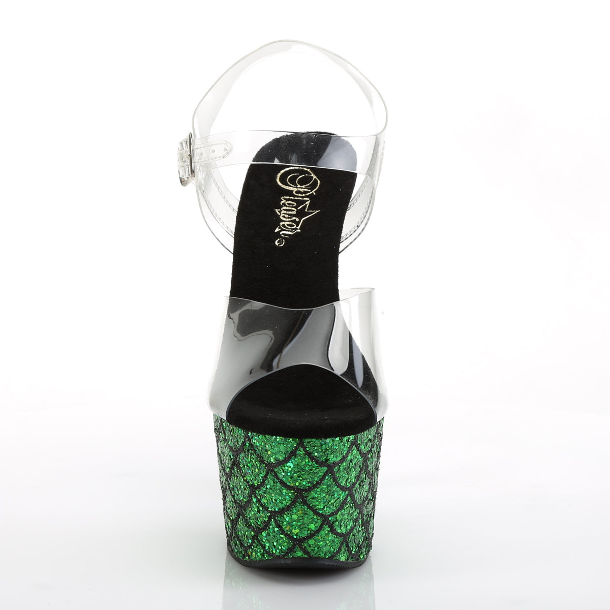 Pleaser Womens Sandals ADORE-708MSLG Clr/Green Multi Glitter