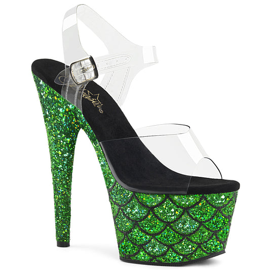Pleaser Womens Sandals ADORE-708MSLG Clr/Green Multi Glitter