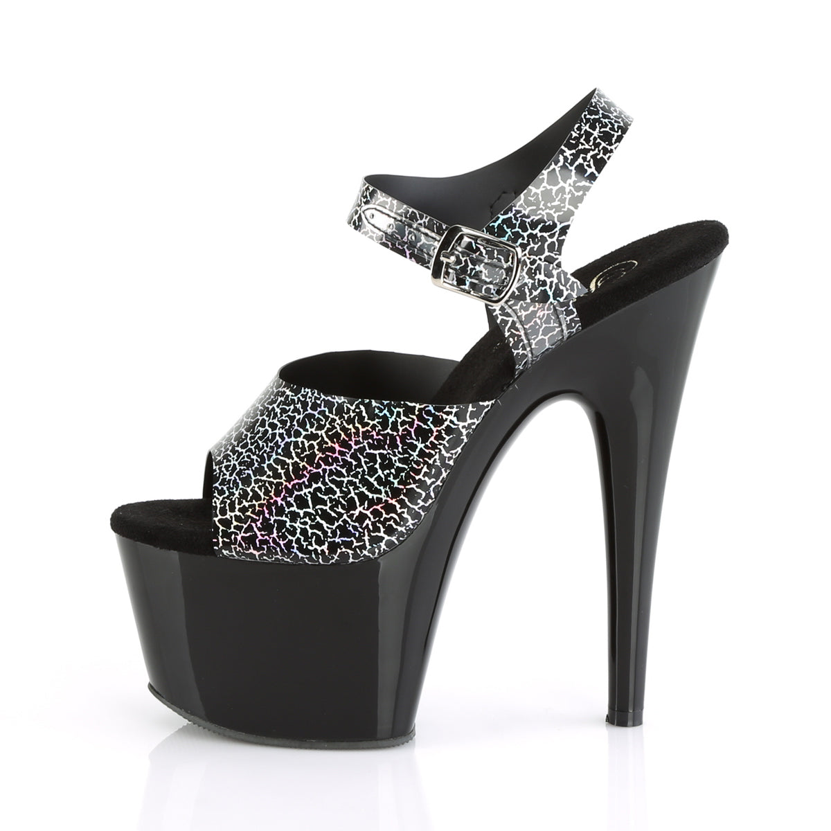 Pleaser Womens Sandals ADORE-708N-CK Blk Crackle Hologram TPU/Blk