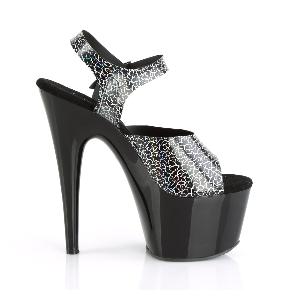 Pleaser Womens Sandals ADORE-708N-CK Blk Crackle Hologram TPU/Blk