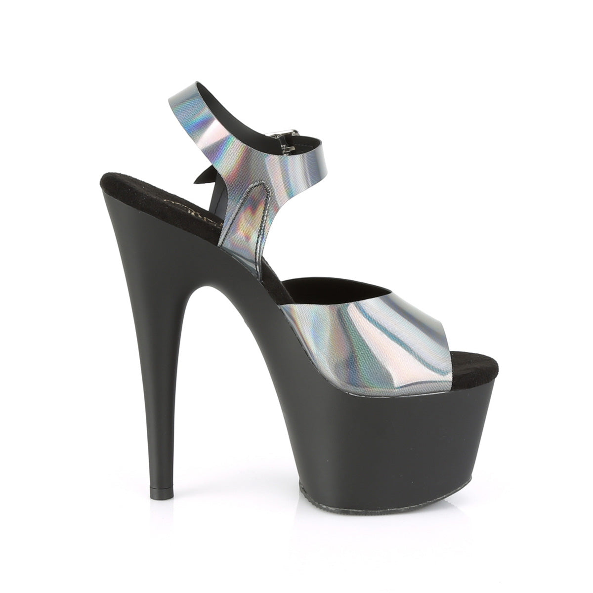 Pleaser Womens Sandals ADORE-708N-DT Pewter Hologram TPU/Blk Matte