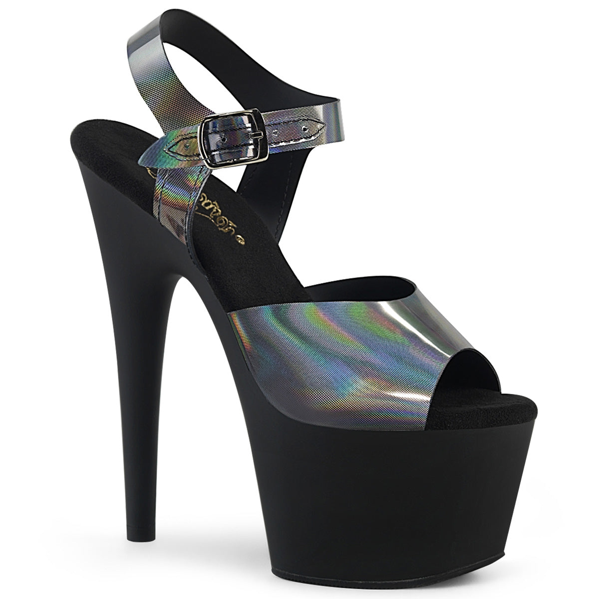 Pleaser Womens Sandals ADORE-708N-DT Pewter Hologram TPU/Blk Matte
