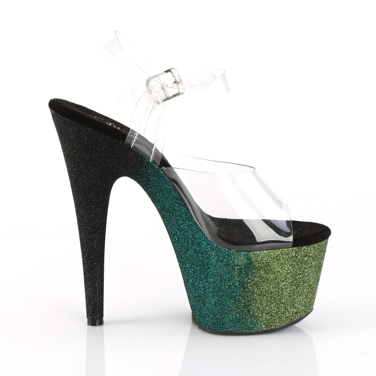 Pleaser Womens Sandals ADORE-708OMBRE Clr/Emerald-Poison-Blk Ombre