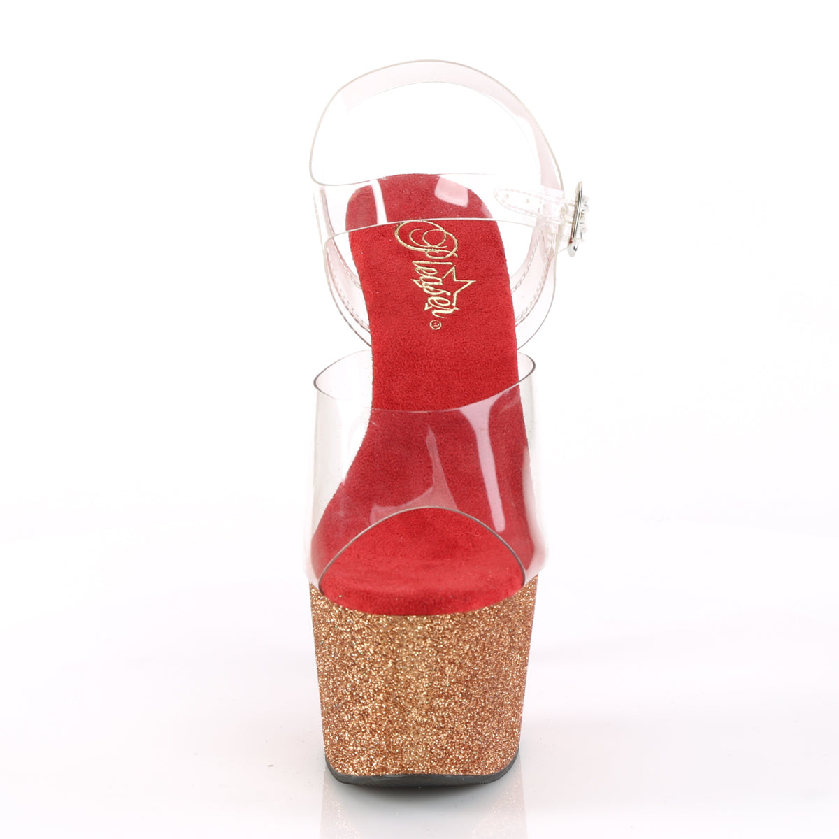 Pleaser Womens Sandals ADORE-708OMBRE Clr/Rose Gold-Red Ombre