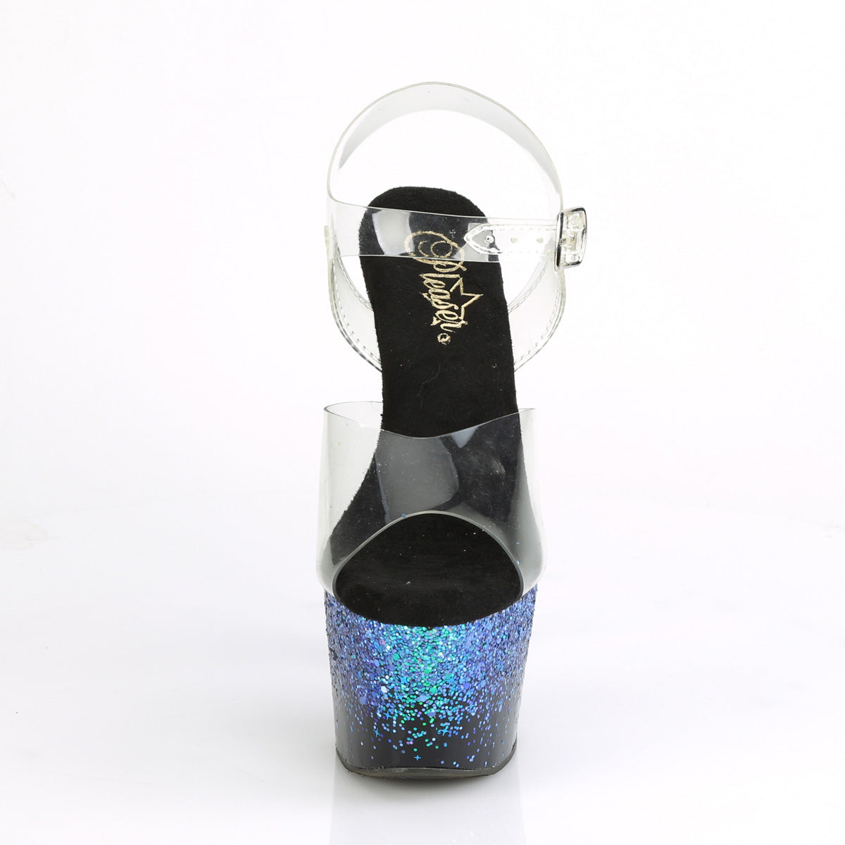 Pleaser Womens Sandals ADORE-708SS Clr/Blk-Blue Multi Glitter