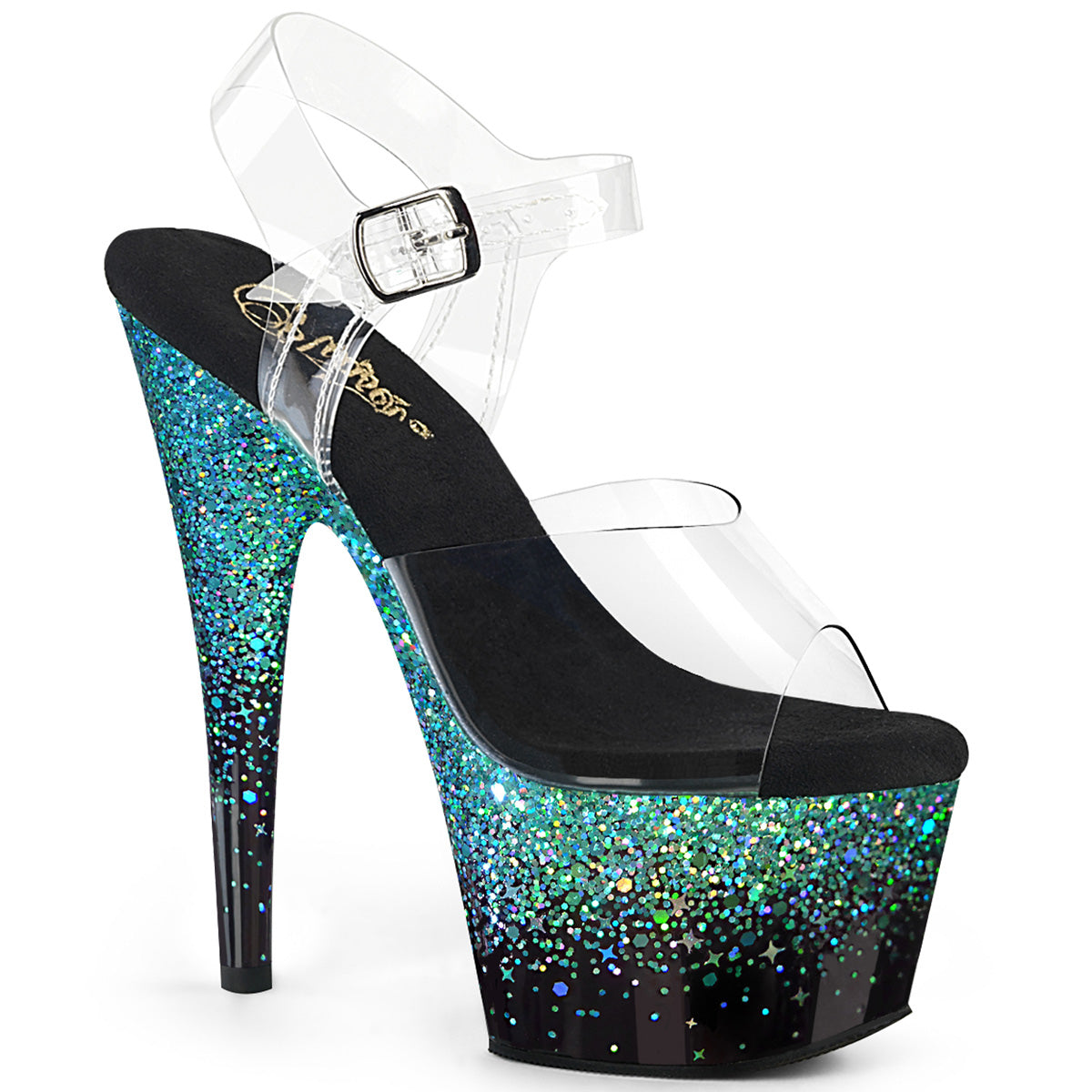 Pleaser   ADORE-708SS Clr/Blk-Turquoise Multi Glitter