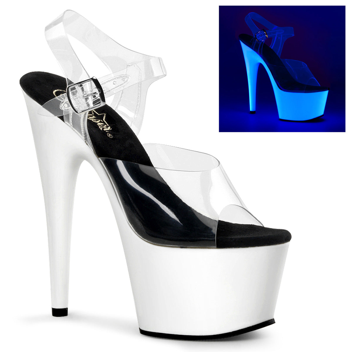 Pleaser Womens Sandals ADORE-708UV Clr/Neon Wht