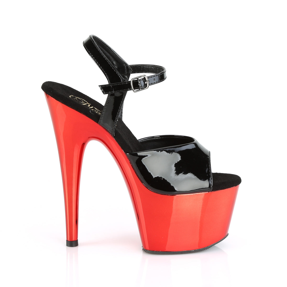 Pleaser Womens Sandals ADORE-709 Blk Pat/Red Chrome