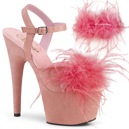 Pleaser Womens Sandals ADORE-709F B. Pink F.Suede-Feather/B. Pink F.Suede