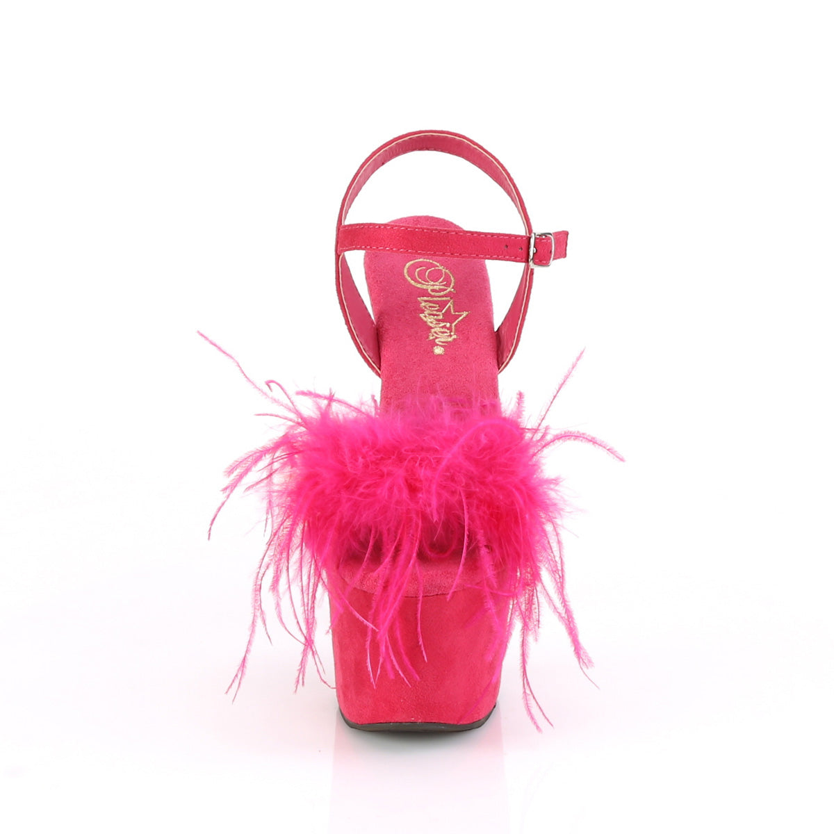 Pleaser Womens Sandals ADORE-709F H. Pink F.Suede-Feather/H. Pink F.Suede