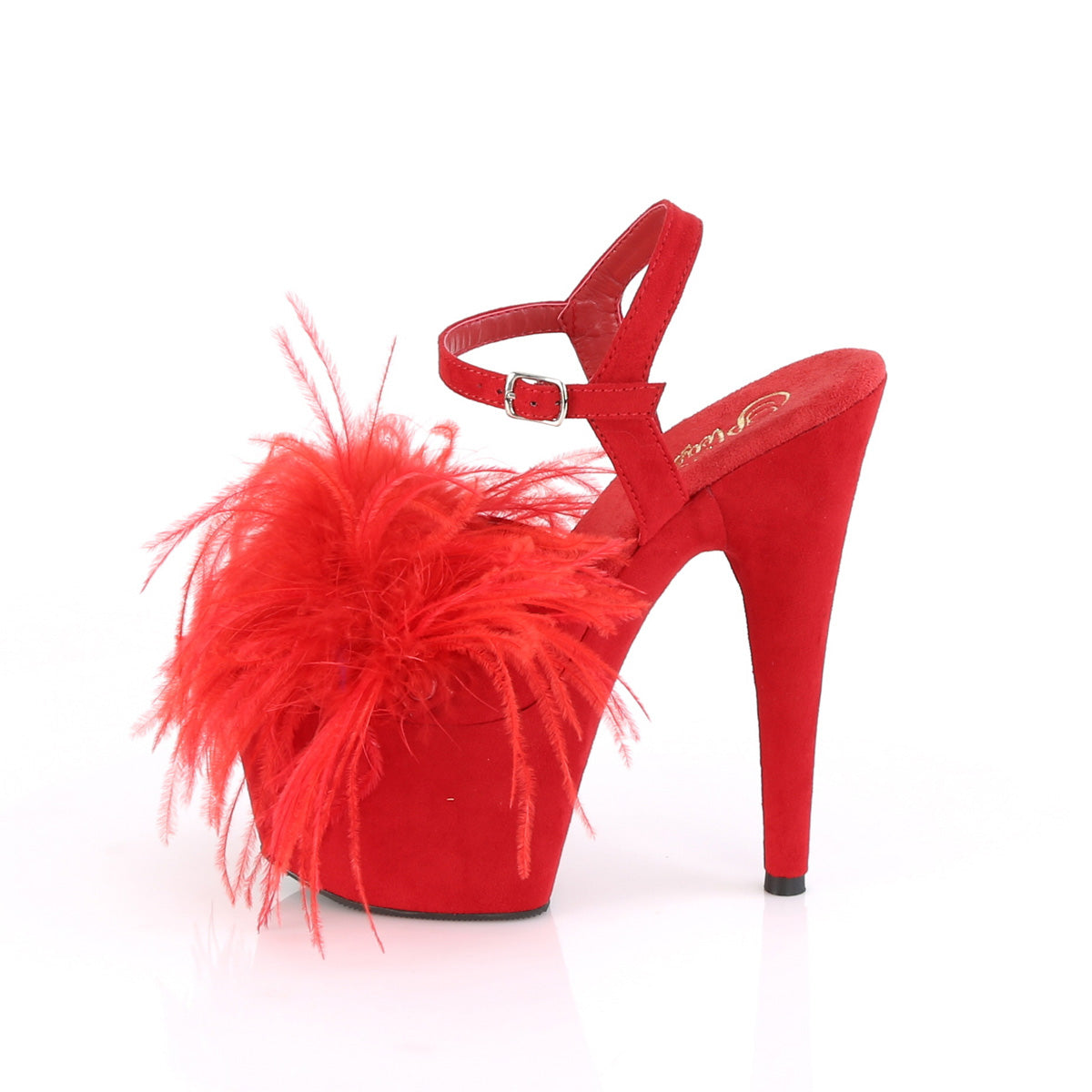 Pleaser Womens Sandals ADORE-709F Red Faux Suede-Feather/Red Faux Suede