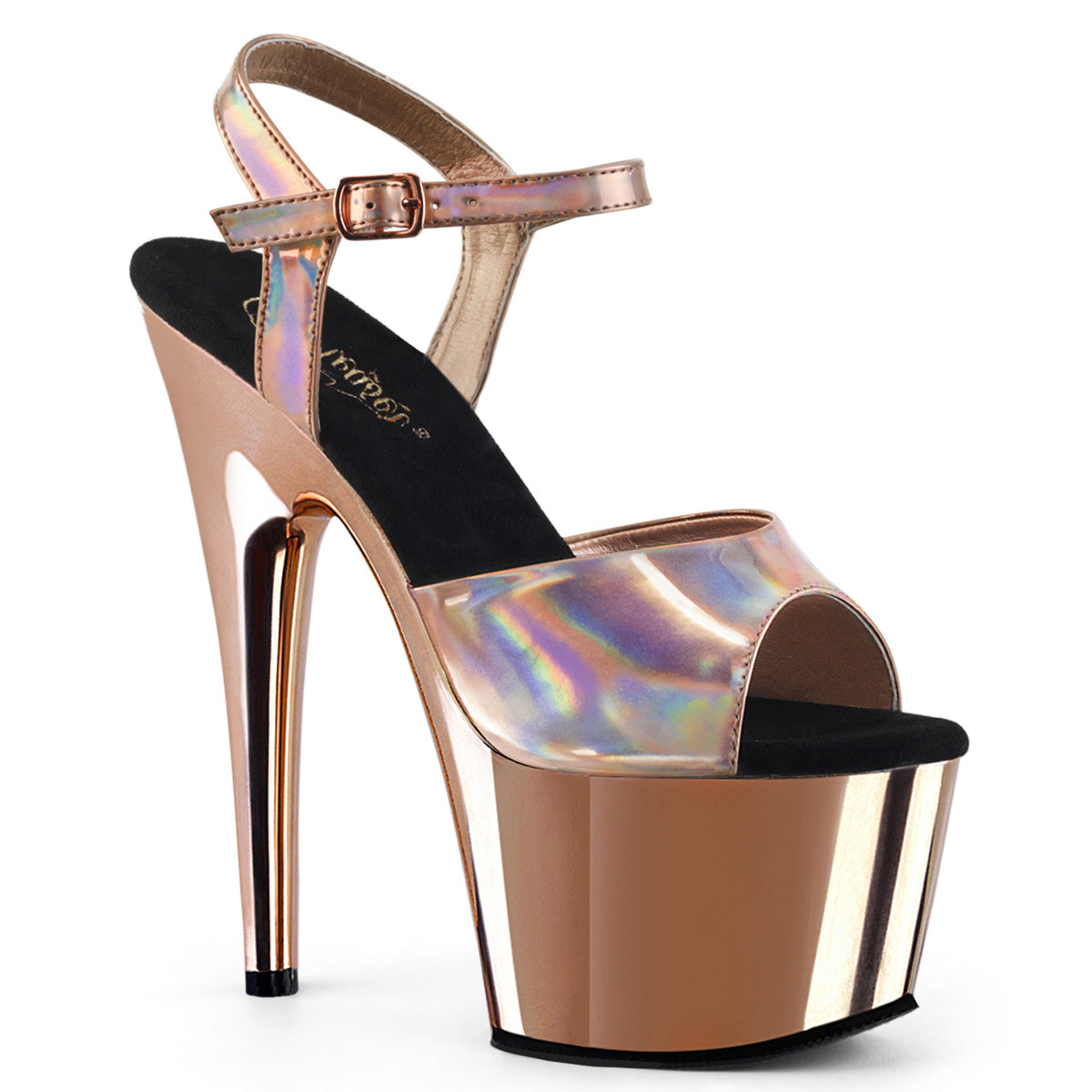Pleaser Womens Sandals ADORE-709HGCH Rose Gold Hologram/Rose Gold Chrome
