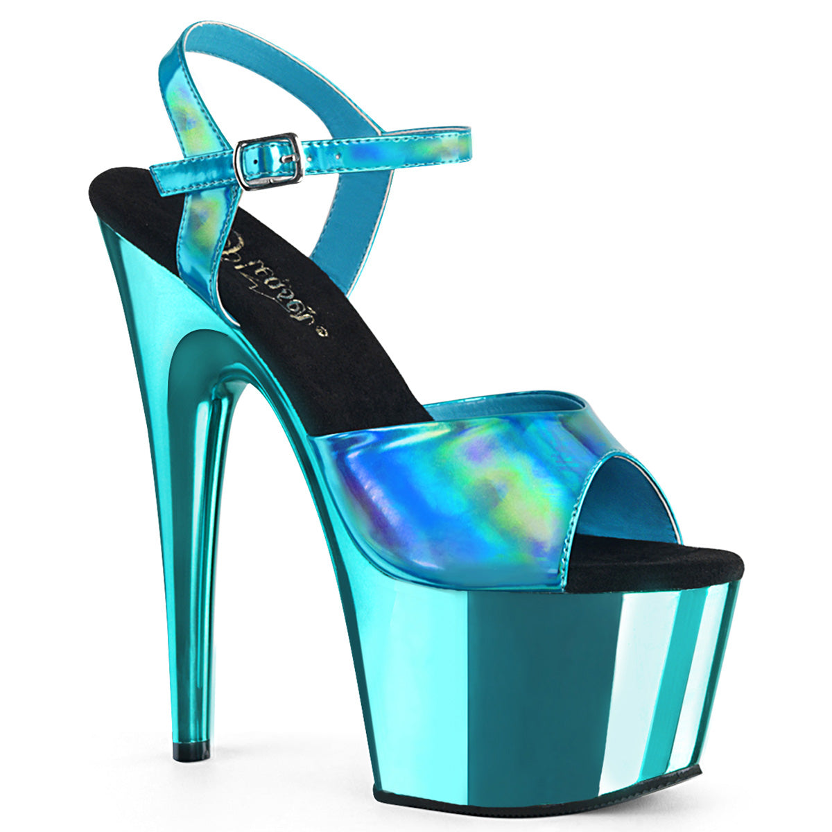 Pleaser Womens Sandals ADORE-709HGCH Turquoise Hologram/Turquoise Chrome