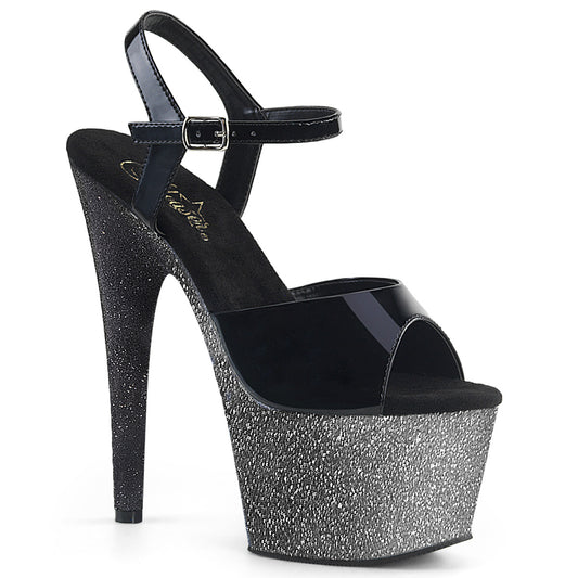 Pleaser Womens Sandals ADORE-709OMBRE Blk Pat/Slv-Blk Ombre